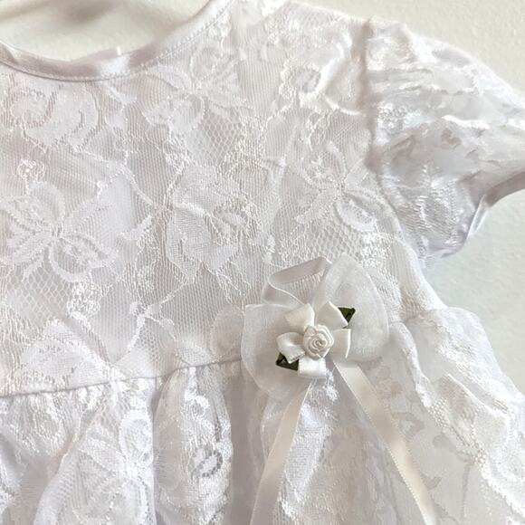 Vtg Dress Baby Girls Sz 18m White Lace Flower Girl Easter 90s - Picture 2 of 5